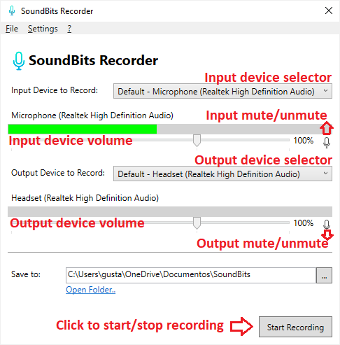 SoundBitsRecorder window