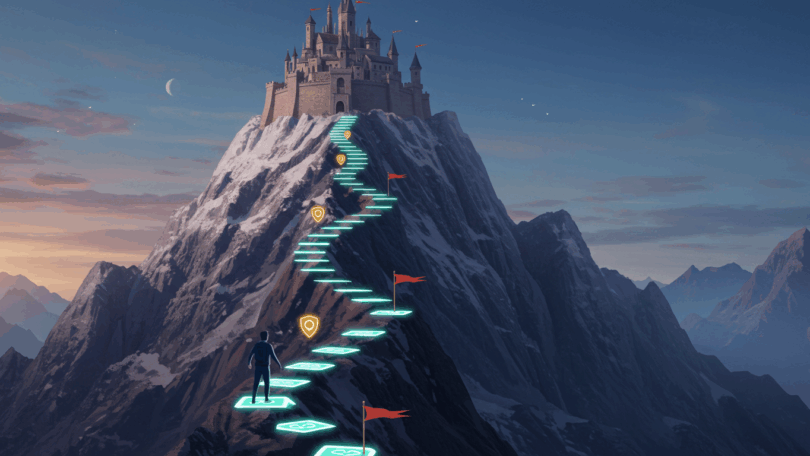 An image of a character climbing a mountain